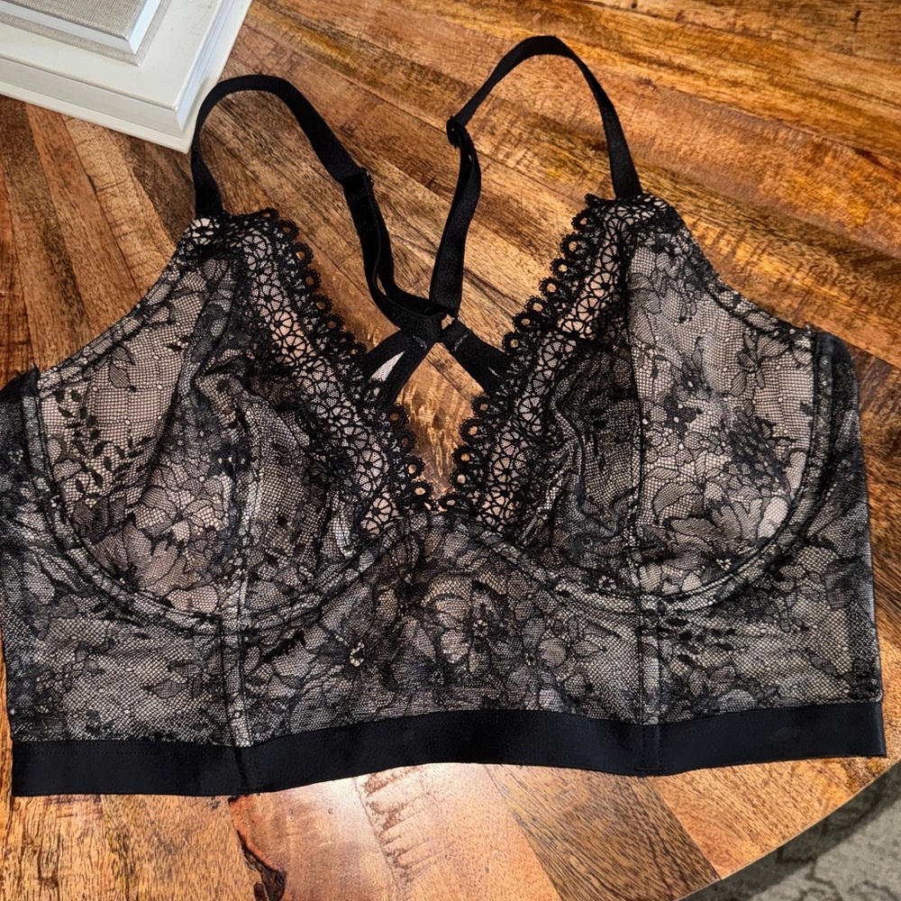 Victoria's Secret Black Lace Longline Bra